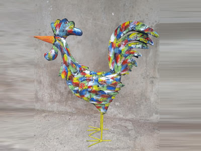 Rooster Multi Colour Bali Metal Candle Holder